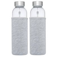 2x stuks glazen waterfles/drinkfles met grijze softshell bescherm hoes 500 ml - Drinkflessen