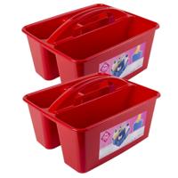 Hega Hogar opbergbox/opbergmand - 2x stuks - rood - met handvat - 6 liter - kunststof - 31 x 26,5 x