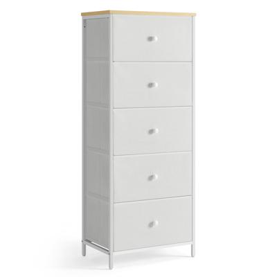 Hoge ladekast met metalen frame, Kameelgeel + Crème / 29,8T x 45B x 112,3H cm