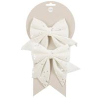 Decoratie strikken - 2x st - wit met glitter - 12 x 13 cm - strikjes