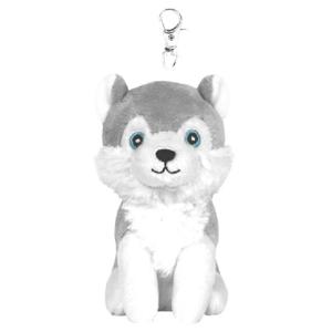 Knuffeldier Husky hond Billy - sleutelhangers - dieren knuffels - grijs/wit - 11 cm