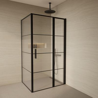 Douchecabine BWS Creton 80x120x200cm Draaideur incl Zijwand 8 mm Glas Mat Zwart Raster