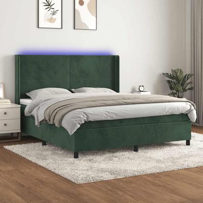 Boxspring met matras en LED fluweel donkergroen 180x200 cm