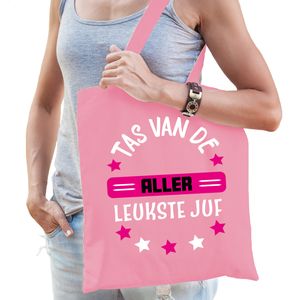 Cadeau tas voor juf - roze/fuchsia roze - katoen - 42 x 38 cm - Tas van de aller leukste juf