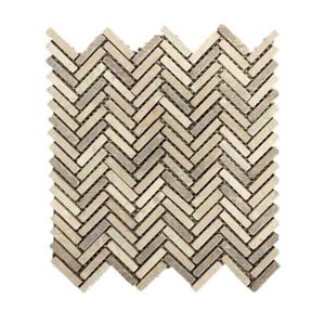 Stone Line Visgraat Mozaiek Tegel Kiezel - Suntraw - Beige / Bruin Ongeglazuurd 300x300mm