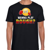 Funny emoticon t-shirt Wanna play rough zwart voor heren - thumbnail