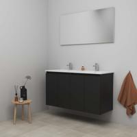 On-Line Badkamermeubelset - 120 cm - Bouwpakket - Greeploos 4 Deuren - Acryl Wastafel - 2 Kraangaten - Spiegel - Mat Zwart