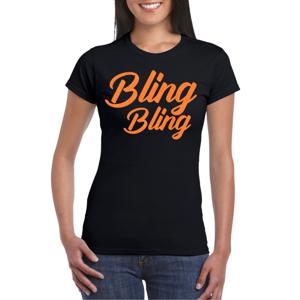 Verkleed T-shirt voor dames - bling - zwart - oranje glitter - glitter and glamour - carnaval