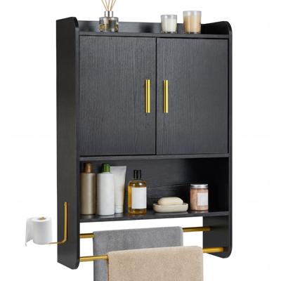 Badkamerkast Hangende Badkamerkast met Twee Deuren Hangkast met Verstelbare Legplanken 55 x 20 x 80 cm-Zwart