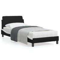 Bedframe met hoofdbord kunstleer zwart en wit 90x200 cm - thumbnail