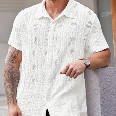 Bon&Bon Men's Plus Size Short Sleeve Knitted Casual Shirt - Black White / 3XL