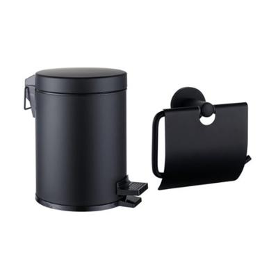 Fortifura Calvi toilet accessoireset - toiletrolhouder - met klep - pedaalemmer - 5 liter - mat zwart SW1183143/SW1111577