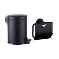 Fortifura Calvi toilet accessoireset - toiletrolhouder - met klep - pedaalemmer - 5 liter - mat zwart SW1183143/SW1111577