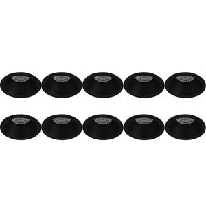 Spot Armatuur 10 Pack - Pragmi Pollon Pro - GU10 Inbouwspot - Rond - Zwart - Aluminium - Verdiept - Ø82mm