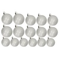 Kerstversiering set glitter kerstballen zilver 6 - 8 -10 cm - pakket van 50x stuks - Kerstbal - thumbnail