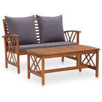 2-delige Loungeset met kussens massief acaciahout - thumbnail