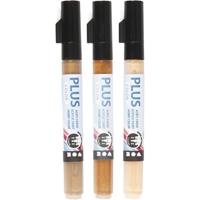Plus Color marker, l: 14,5 cm, lijndikte 1-2 mm, licht beige, goud, raw sienna, 5,5 ml, 3 stuk/ 1 doos Plus Color marker, l: 14,5 cm, lijndikte 1-2 mm, licht beige, goud, raw sienna, 5,5 ml, 3 stuk/ 1 doos