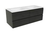 Balmani Lucida zwevend badkamermeubel 135 x 55,5 cm zwart eiken met Tablo Arcatto dubbele wastafel in matte Solid Surface