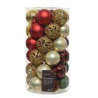 Decoris kerstballen - 37x - kunststof - rood/goud/parel/groen - 6 cm - thumbnail