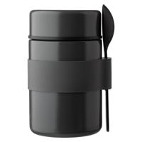 Lunch pot/beker Niko - met lepel - dubbelwandig - RVS - grijs - 460 ml - soep/lunch to go