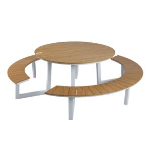 AXI Taco Ronde Picknicktafel met 2 banken in Wit & Teak-look voor 6 Personen Picknick Tafel / Picnic Table Rond van