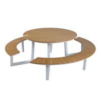 AXI Taco Ronde Picknicktafel met 2 banken in Wit & Teak-look voor 6 Personen Picknick Tafel / Picnic Table Rond van - thumbnail