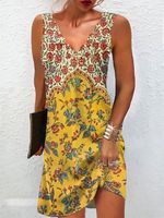 Floral Sleeveless V Neck Casual Tunic Dress