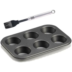 Muffins/cupcakes bakvorm/bakblik 26 x 18 cm - voor 6x stuks incl. siliconen invetborstel