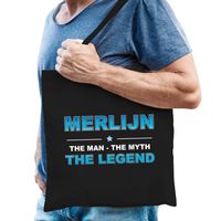 Naam Merlijn The Man, The myth the legend tasje zwart - Cadeau boodschappentasje   -