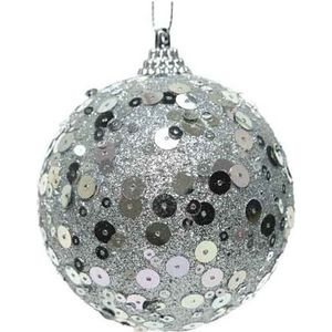 1x Zilveren glitter/pailletten kerstballen 8 cm kunststof