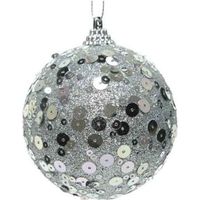 1x Zilveren glitter/pailletten kerstballen 8 cm kunststof