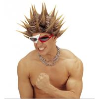 Punker verkleedpruik - spikes - lichtbruin haar - herenpruik - punk pruiken - Carnaval - verkleedacc