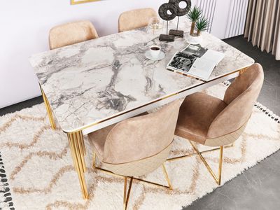 Verlengbare eettafel DAMSO 144 cm wit/goud
