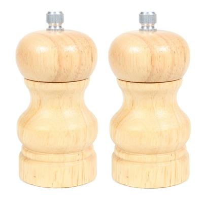 Pepermolen/zoutmolen - 2x - hout - bruin - 10 cm - kruidenmolen - vermalen