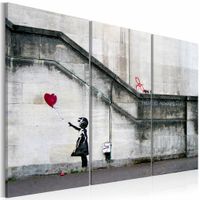 Schilderij - Meisje met ballon - Banksy , rode ballon , 3 luik   , zwart wit