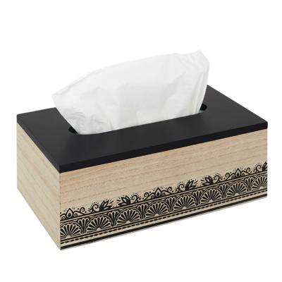 Tissuedoos/zakdoekjes box - zwart/naturel - Bamboe hout - Arabic style - 24 x 14 x 9 cm