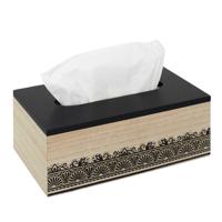 Tissuedoos/zakdoekjes box - zwart/naturel - Bamboe hout - Arabic style - 24 x 14 x 9 cm