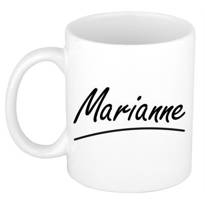 Marianne Naam koffiemok - beker - met sierlijke letters - wit - 300 ml - Cadeau - Dames