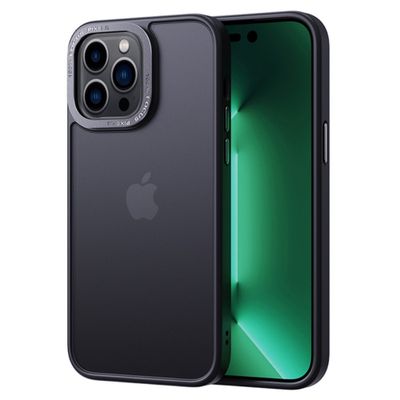 Lunso - iPhone 15 Pro Max - Back cover hoesje - Metalen ring Zwart