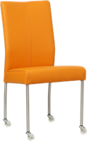 Oranje leren moderne eetkamerstoel Comfort - poot rond rvs met wiel - Toledo Leer Mandarin (oranje leer)