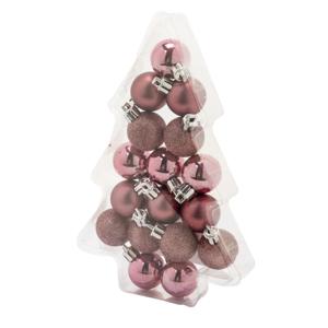 Cosy & Trendy Kerstballen - 17 stuks - kunststof - roze - mat-glans-glitter - 3 cm