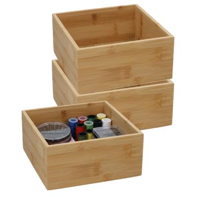 5Five houten bakje - 3x - organizer - bamboe - 15 x 15 x 7 cm - kast en lade verdelers - opslag