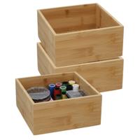 5Five houten bakje - 3x - organizer - bamboe - 15 x 15 x 7 cm - kast en lade verdelers - opslag