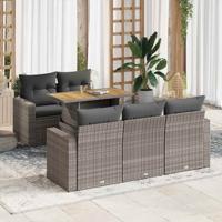 6-delige Loungeset met kussens poly rattan grijs