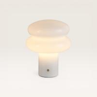 LED Tafellamp Elistro bianco - Mushroom lamp van natuurlijk glas met geïntegreerde dimmer en USB-C oplaadfunctie