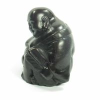 Happy Boeddha Beeld Polyresin Zwart - 12 x 9 cm - thumbnail