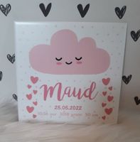 Geboortetegeltje met hartjes en wolk roze - thumbnail