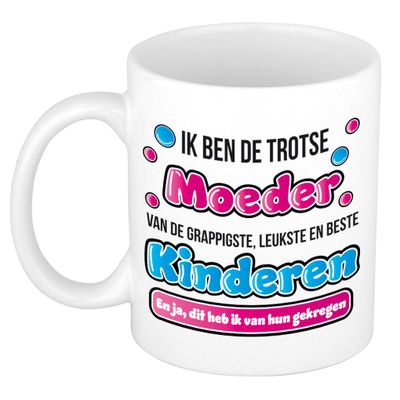 Moederdag mok - trotse moeder van de beste kinderen - wit - 300 ml - keramiek