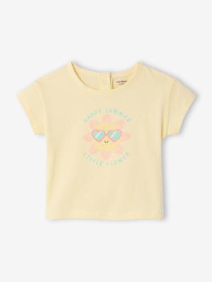 T-shirt voor baby's met biologisch katoenen print pastelgeel