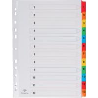 Pergamy tabbladen met indexblad, ft A4, 11-gaatsperforatie, geassorteerde kleuren, set 1-12